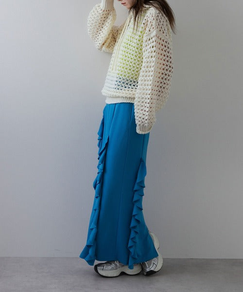 Openwork Mesh Hooded Pullover Knit