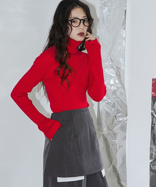 Long-sleeved colorful ribbed turtleneck