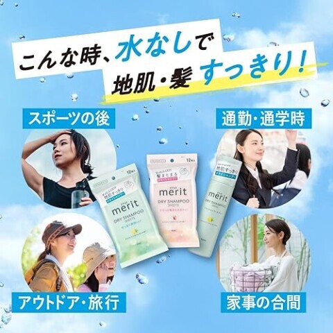 花王 KAO メリット DAY+ ドライシャンプー ウェットティッシュ 12枚入り 爽やかレモンの香り 爽やかピーチの香り
