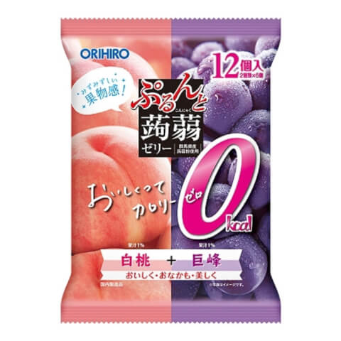 【零熱量無負擔】ORIHIRO 零卡 蒟蒻果凍 白桃葡萄口味 一包12入