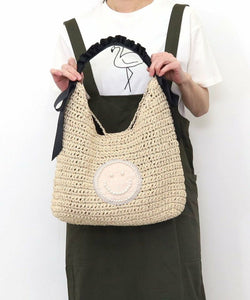 SMILEY 珍珠刺繡荷葉邊提手紙籃袋