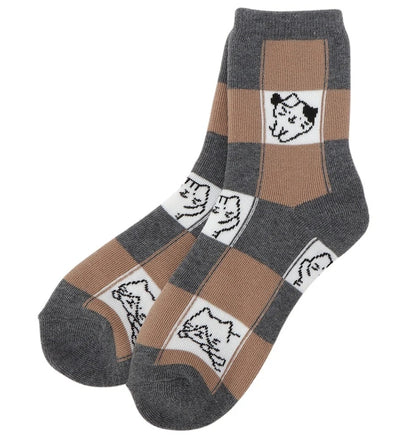 ふわふわ猫ブロック柄ソックス
