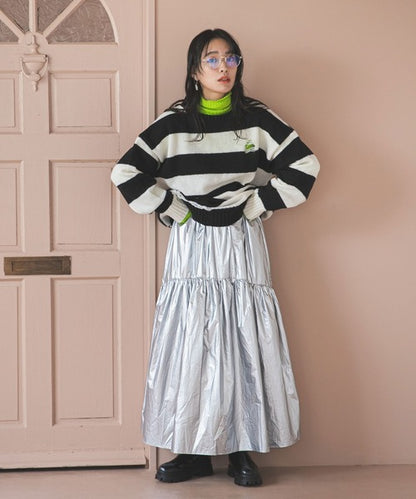 粗條紋破洞針織