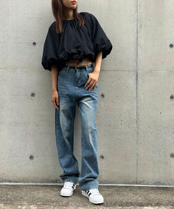 High-waisted loose rhinestone straight-leg jeans