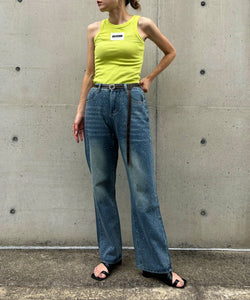 High-waisted loose rhinestone straight-leg jeans
