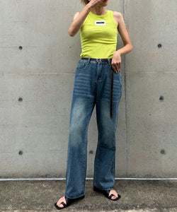 High-waisted loose rhinestone straight-leg jeans