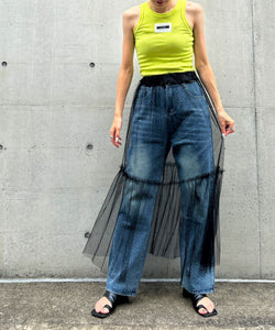 High-waisted loose rhinestone straight-leg jeans