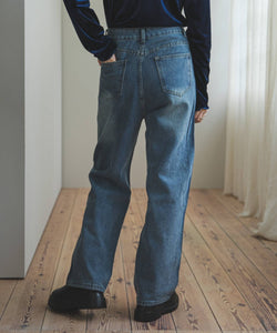 High-waisted loose rhinestone straight-leg jeans