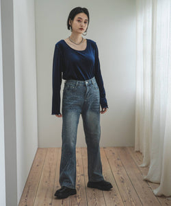 High-waisted loose rhinestone straight-leg jeans