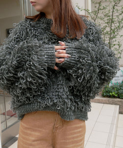 Temperament plush crew neck knitted jacket