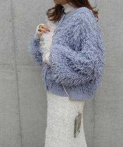 Temperament plush crew neck knitted jacket