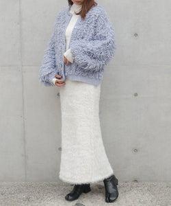 Temperament plush crew neck knitted jacket