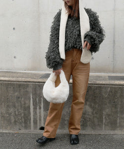 Temperament plush crew neck knitted jacket