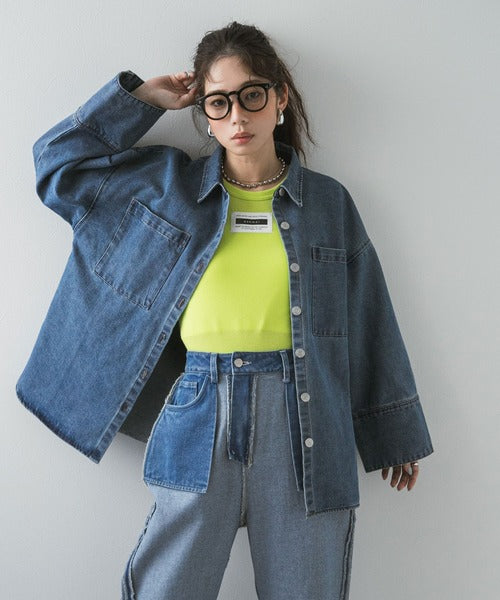 Denim shirt jacket with oversized cuffs