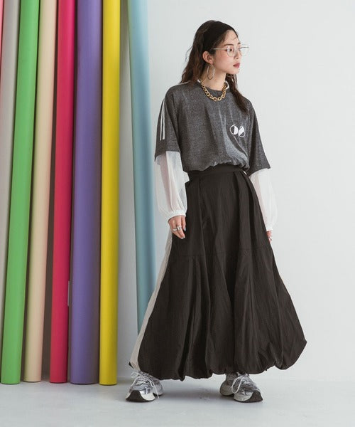 Balloon nylon maxi skirt