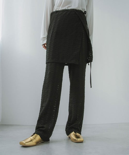 Wrap skirt suit with jacquard waffle pants