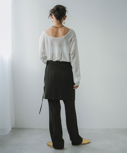 Wrap skirt suit with jacquard waffle pants