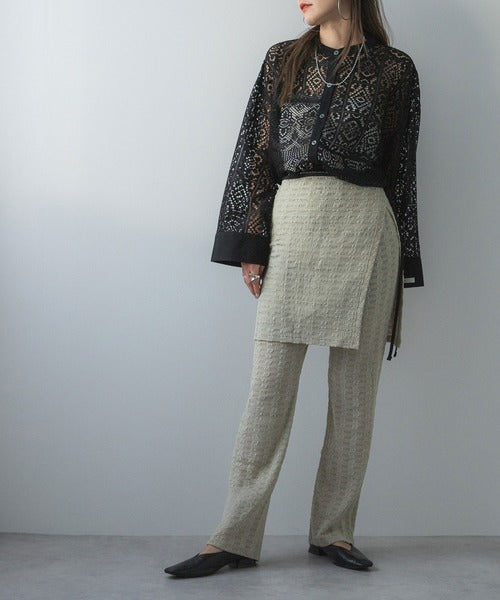 Wrap skirt suit with jacquard waffle pants