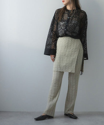 Wrap skirt suit with jacquard waffle pants