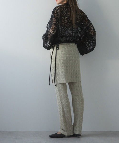 Wrap skirt suit with jacquard waffle pants
