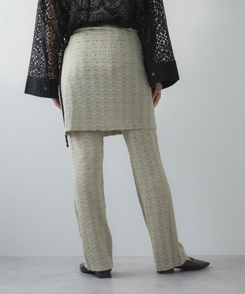 Wrap skirt suit with jacquard waffle pants