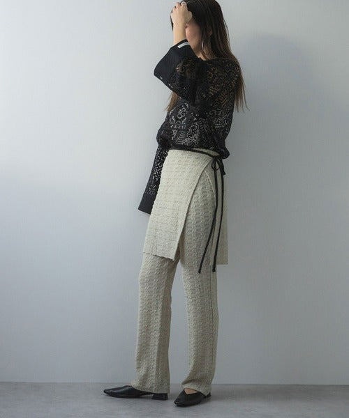 Wrap skirt suit with jacquard waffle pants