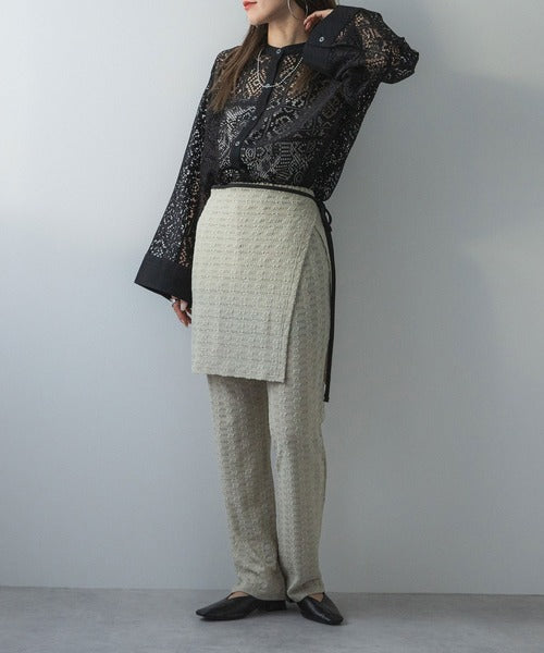 Wrap skirt suit with jacquard waffle pants