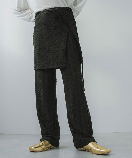 Wrap skirt suit with jacquard waffle pants