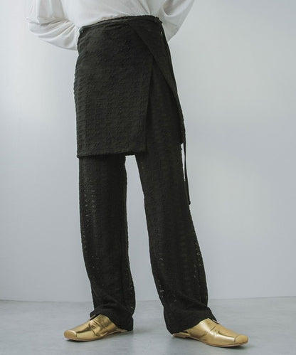 Wrap skirt suit with jacquard waffle pants
