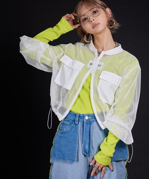 wide-sleeved mesh jacket