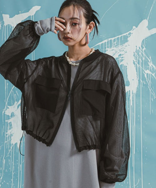 wide-sleeved mesh jacket
