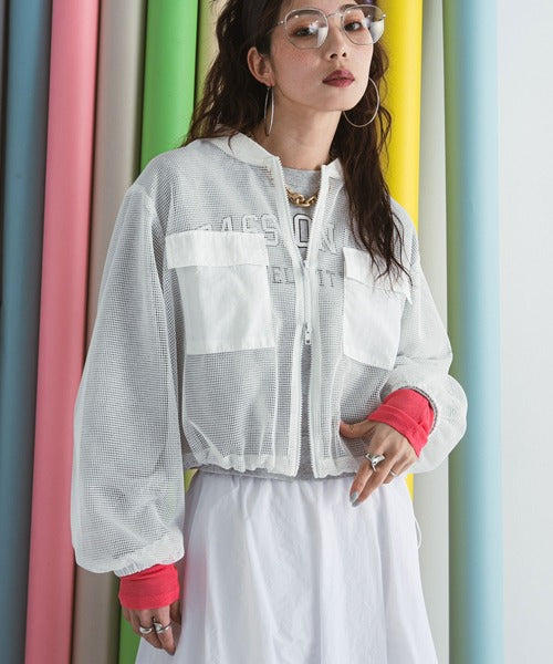 wide-sleeved mesh jacket