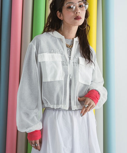 wide-sleeved mesh jacket