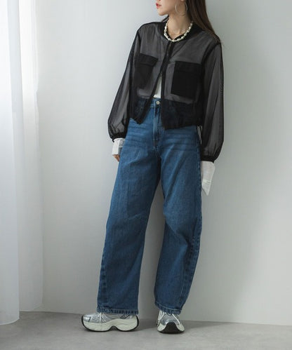 wide-sleeved mesh jacket