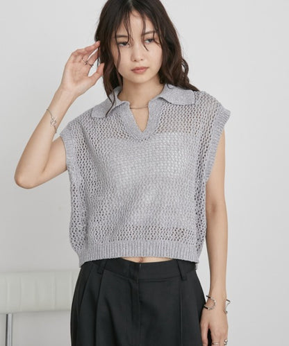 Mixed Mesh Captain Sleeveless Top/Vest