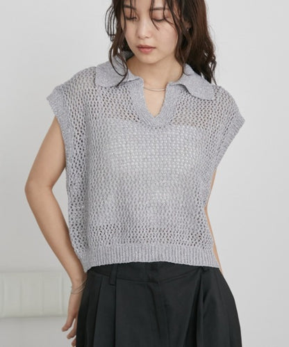 Mixed Mesh Captain Sleeveless Top/Vest