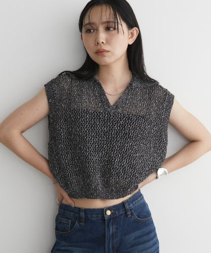 Mixed Mesh Captain Sleeveless Top/Vest