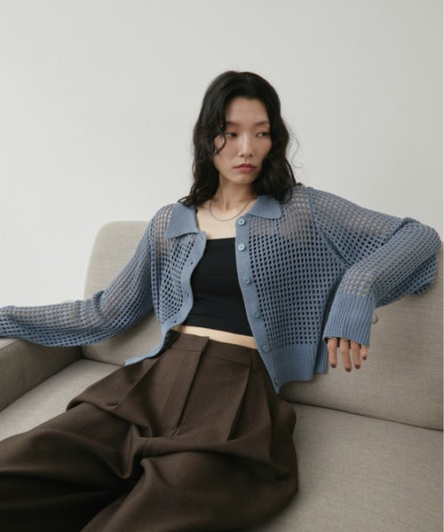 メッシュポロ ロングスリーブトップ