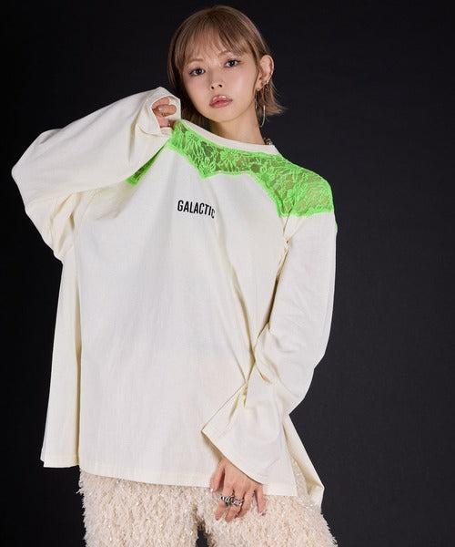 Lace-butted oversized long T-shirt
