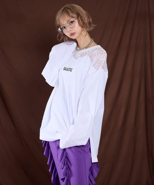 Lace-butted oversized long T-shirt