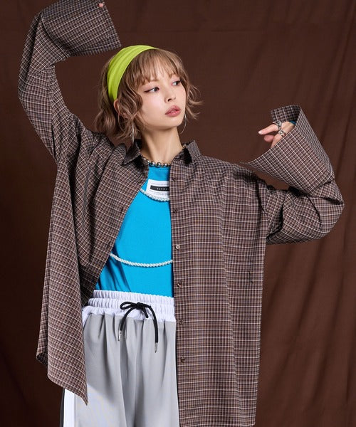Wide-cuff plaid shirt