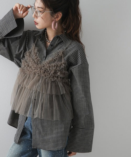 Wide-cuff plaid shirt