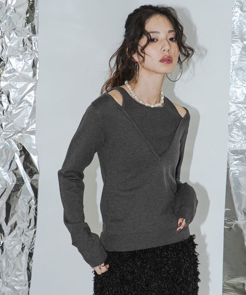 Faux Layered V-Neck Knit Sweater
