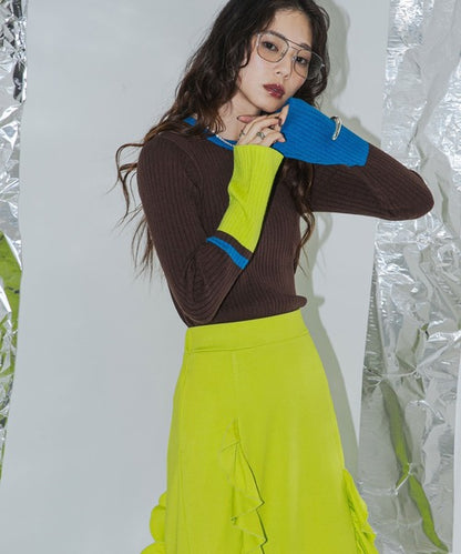Bell Sleeve Color Matching Pullover Cardigan