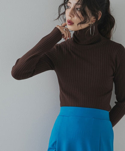 Long-sleeved colorful ribbed turtleneck