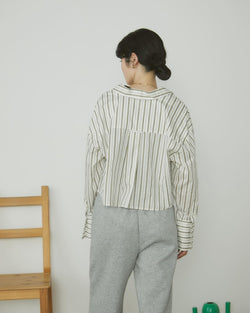 多條紋短款 Skipper 襯衫